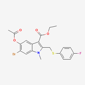 molecular formula C21H19BrFNO4S B1409294 乙酸 5-乙酰氧基-6-溴-2-((4-氟苯硫基)甲基)-1-甲基-1H-吲哚-3-甲酸酯 CAS No. 1704066-62-5