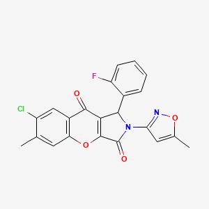 molecular formula C22H14ClFN2O4 B14092972 7-Chloro-1-(2-fluorophenyl)-6-methyl-2-(5-methyl-1,2-oxazol-3-yl)-1,2-dihydrochromeno[2,3-c]pyrrole-3,9-dione 