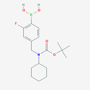 molecular formula C18H27BFNO4 B1409317 (4-(((Tert-butoxycarbonyl)(cyclohexyl)amino)methyl)-2-fluorophenyl)boronic acid CAS No. 1704097-11-9