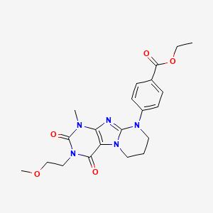 molecular formula C21H25N5O5 B14093390 ethyl 4-[3-(2-methoxyethyl)-1-methyl-2,4-dioxo-1,2,3,4,7,8-hexahydropyrimido[2,1-f]purin-9(6H)-yl]benzoate 