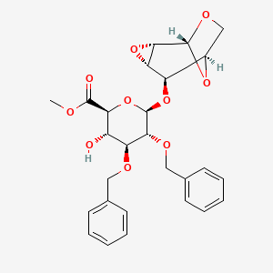 molecular formula C27H30O10 B14093604 methyl (2S,3S,4S,5R,6R)-3-hydroxy-4,5-bis(phenylmethoxy)-6-[[(1R,2S,4S,5R,6R)-3,8,9-trioxatricyclo[4.2.1.02,4]nonan-5-yl]oxy]oxane-2-carboxylate 