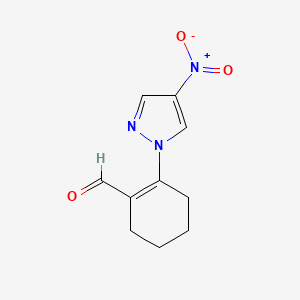 molecular formula C10H11N3O3 B1409399 2-(4-Nitro-1H-pyrazol-1-yl)cyclohex-1-ene-1-carbaldehyde CAS No. 1823541-19-0