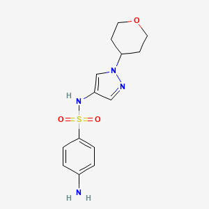 molecular formula C14H18N4O3S B1409401 4-Amino-N-(1-tetrahydro-2H-pyran-4-yl-1H-pyrazol-4-yl)benzenesulfonamide CAS No. 1858251-36-1