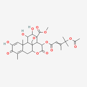 molecular formula C30H36O13 B14094241 Methyl 3-(4-acetyloxy-3,4-dimethylpent-2-enoyl)oxy-11,15,16-trihydroxy-9,13-dimethyl-4,10-dioxo-5,18-dioxapentacyclo[12.5.0.01,6.02,17.08,13]nonadeca-8,11-diene-17-carboxylate 
