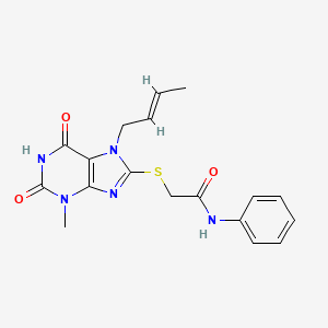 molecular formula C18H19N5O3S B14095019 (E)-2-((7-(but-2-en-1-yl)-3-methyl-2,6-dioxo-2,3,6,7-tetrahydro-1H-purin-8-yl)thio)-N-phenylacetamide 