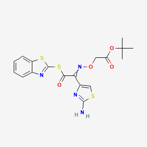 molecular formula C18H18N4O4S3 B14095027 tert-Butyl (Z)-2-(((1-(2-aminothiazol-4-yl)-2-(benzo[d]thiazol-2-ylthio)-2-oxoethylidene)amino)oxy)acetate 