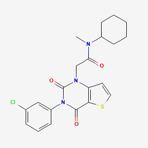 molecular formula C21H22ClN3O3S B14095511 2-(3-(3-chlorophenyl)-2,4-dioxo-3,4-dihydrothieno[3,2-d]pyrimidin-1(2H)-yl)-N-cyclohexyl-N-methylacetamide 