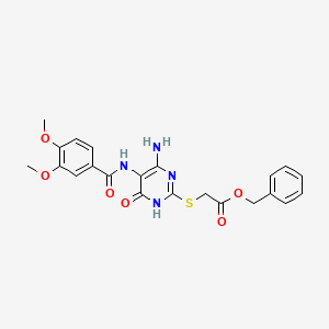 molecular formula C22H22N4O6S B14095705 Benzyl 2-((4-amino-5-(3,4-dimethoxybenzamido)-6-oxo-1,6-dihydropyrimidin-2-yl)thio)acetate 