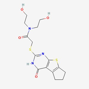 molecular formula C15H19N3O4S2 B14096050 2-[(4-hydroxy-6,7-dihydro-5H-cyclopenta[4,5]thieno[2,3-d]pyrimidin-2-yl)sulfanyl]-N,N-bis(2-hydroxyethyl)acetamide 