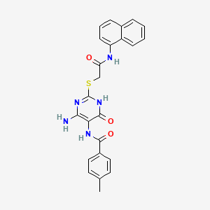 molecular formula C24H21N5O3S B14096253 N-(4-amino-2-((2-(naphthalen-1-ylamino)-2-oxoethyl)thio)-6-oxo-1,6-dihydropyrimidin-5-yl)-4-methylbenzamide 