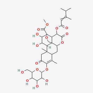 molecular formula C34H46O16 B14097013 Methyl 3-(3,4-dimethylpent-2-enoyloxy)-15,16-dihydroxy-9,13-dimethyl-4,11-dioxo-10-[3,4,5-trihydroxy-6-(hydroxymethyl)oxan-2-yl]oxy-5,18-dioxapentacyclo[12.5.0.01,6.02,17.08,13]nonadec-9-ene-17-carboxylate 