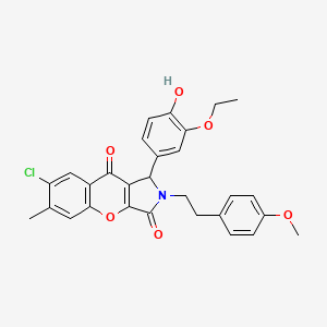 molecular formula C29H26ClNO6 B14097551 7-Chloro-1-(3-ethoxy-4-hydroxyphenyl)-2-[2-(4-methoxyphenyl)ethyl]-6-methyl-1,2-dihydrochromeno[2,3-c]pyrrole-3,9-dione 