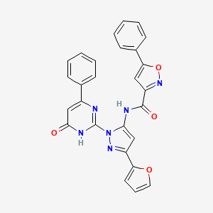 molecular formula C27H18N6O4 B14098187 N-(3-(furan-2-yl)-1-(6-oxo-4-phenyl-1,6-dihydropyrimidin-2-yl)-1H-pyrazol-5-yl)-5-phenylisoxazole-3-carboxamide 