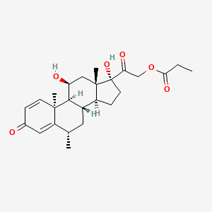 molecular formula C25H34O6 B14098286 Pregna-1,4-diene-3,20-dione,11,17-dihydroxy-6-methyl-21-(1-oxopropoxy)-, (6a,11b)- 