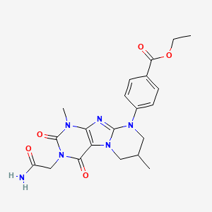 molecular formula C21H24N6O5 B14098348 ethyl 4-[3-(2-amino-2-oxoethyl)-1,7-dimethyl-2,4-dioxo-1,2,3,4,7,8-hexahydropyrimido[2,1-f]purin-9(6H)-yl]benzoate 