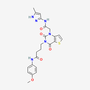 molecular formula C23H24N6O5S B14098592 N-(4-methoxyphenyl)-4-(1-(2-((3-methyl-1H-pyrazol-5-yl)amino)-2-oxoethyl)-2,4-dioxo-1,2-dihydrothieno[3,2-d]pyrimidin-3(4H)-yl)butanamide 