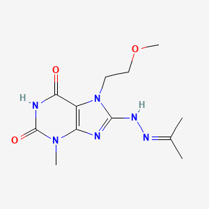 molecular formula C12H18N6O3 B14098864 7-(2-methoxyethyl)-3-methyl-8-[2-(propan-2-ylidene)hydrazinyl]-3,7-dihydro-1H-purine-2,6-dione 