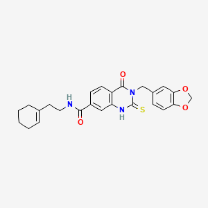 molecular formula C25H25N3O4S B14098977 3-(1,3-benzodioxol-5-ylmethyl)-N-[2-(cyclohexen-1-yl)ethyl]-4-oxo-2-sulfanylidene-1H-quinazoline-7-carboxamide 