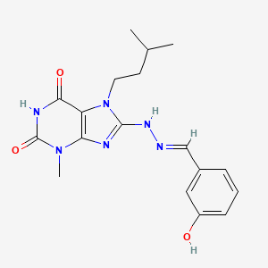 molecular formula C18H22N6O3 B14099063 6-hydroxy-8-[(2E)-2-(3-hydroxybenzylidene)hydrazinyl]-3-methyl-7-(3-methylbutyl)-3,7-dihydro-2H-purin-2-one 