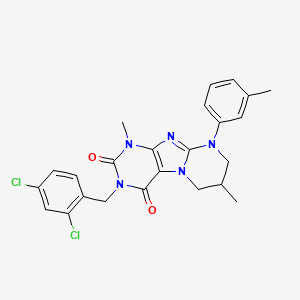 molecular formula C24H23Cl2N5O2 B14099210 3-[(2,4-dichlorophenyl)methyl]-1,7-dimethyl-9-(3-methylphenyl)-7,8-dihydro-6H-purino[7,8-a]pyrimidine-2,4-dione 