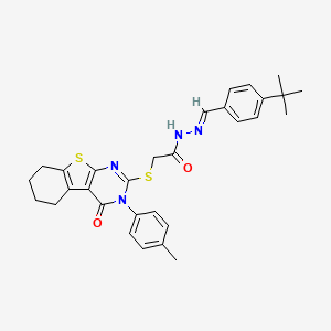 molecular formula C30H32N4O2S2 B14099344 N'-[(E)-(4-tert-butylphenyl)methylidene]-2-{[3-(4-methylphenyl)-4-oxo-3,4,5,6,7,8-hexahydro[1]benzothieno[2,3-d]pyrimidin-2-yl]sulfanyl}acetohydrazide 