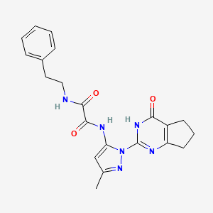 molecular formula C21H22N6O3 B14100457 N1-(3-methyl-1-(4-oxo-4,5,6,7-tetrahydro-3H-cyclopenta[d]pyrimidin-2-yl)-1H-pyrazol-5-yl)-N2-phenethyloxalamide 