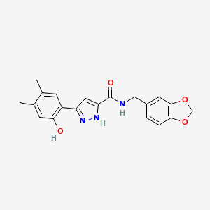 molecular formula C20H19N3O4 B14100518 N-(1,3-benzodioxol-5-ylmethyl)-5-(2-hydroxy-4,5-dimethylphenyl)-1H-pyrazole-3-carboxamide 