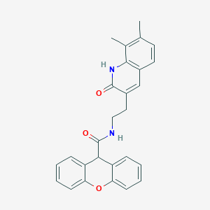 molecular formula C27H24N2O3 B14100542 N-(2-(7,8-dimethyl-2-oxo-1,2-dihydroquinolin-3-yl)ethyl)-9H-xanthene-9-carboxamide 