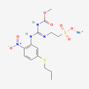 molecular formula C14H19N4NaO7S2 B14100758 Ethanesulfonic acid,2-[[[(methoxycarbonyl)amino][[2-nitro-5-(propylthio)phenyl]amino]methylene]amino]-, monosodium salt 