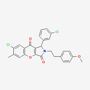 molecular formula C27H21Cl2NO4 B14101033 7-Chloro-1-(3-chlorophenyl)-2-[2-(4-methoxyphenyl)ethyl]-6-methyl-1,2-dihydrochromeno[2,3-c]pyrrole-3,9-dione 
