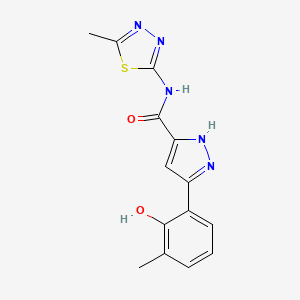 molecular formula C14H13N5O2S B14101092 5-(2-hydroxy-3-methylphenyl)-N-(5-methyl-1,3,4-thiadiazol-2-yl)-1H-pyrazole-3-carboxamide 