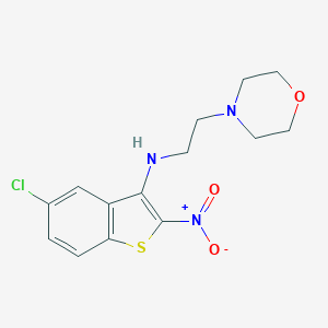 molecular formula C14H16ClN3O3S B141016 4-Morpholineethanamine, N-(5-chloro-2-nitrobenzo(b)thien-3-yl)- CAS No. 149338-21-6