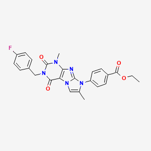 molecular formula C25H22FN5O4 B14101876 ethyl 4-(3-(4-fluorobenzyl)-1,7-dimethyl-2,4-dioxo-3,4-dihydro-1H-imidazo[2,1-f]purin-8(2H)-yl)benzoate 