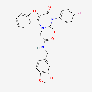 molecular formula C26H18FN3O6 B14102031 N-(benzo[d][1,3]dioxol-5-ylmethyl)-2-(3-(4-fluorophenyl)-2,4-dioxo-3,4-dihydrobenzofuro[3,2-d]pyrimidin-1(2H)-yl)acetamide 