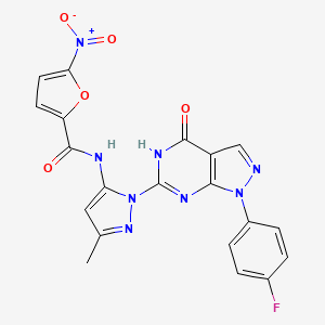 molecular formula C20H13FN8O5 B14102329 N-(1-(1-(4-fluorophenyl)-4-oxo-4,5-dihydro-1H-pyrazolo[3,4-d]pyrimidin-6-yl)-3-methyl-1H-pyrazol-5-yl)-5-nitrofuran-2-carboxamide 
