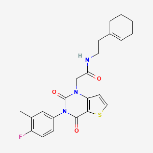 molecular formula C23H24FN3O3S B14102436 N-(2-(cyclohex-1-en-1-yl)ethyl)-2-(3-(4-fluoro-3-methylphenyl)-2,4-dioxo-3,4-dihydrothieno[3,2-d]pyrimidin-1(2H)-yl)acetamide 