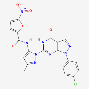 molecular formula C20H13ClN8O5 B14102759 N-(1-(1-(4-chlorophenyl)-4-oxo-4,5-dihydro-1H-pyrazolo[3,4-d]pyrimidin-6-yl)-3-methyl-1H-pyrazol-5-yl)-5-nitrofuran-2-carboxamide 