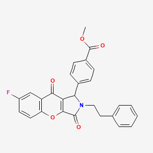 molecular formula C27H20FNO5 B14102880 Methyl 4-[7-fluoro-3,9-dioxo-2-(2-phenylethyl)-1,2,3,9-tetrahydrochromeno[2,3-c]pyrrol-1-yl]benzoate 