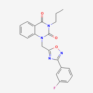 molecular formula C20H17FN4O3 B14103230 1-((3-(3-fluorophenyl)-1,2,4-oxadiazol-5-yl)methyl)-3-propylquinazoline-2,4(1H,3H)-dione 