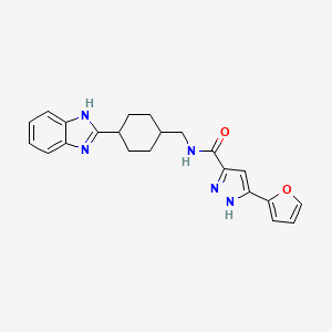 molecular formula C22H23N5O2 B14103349 N-((4-(1H-benzo[d]imidazol-2-yl)cyclohexyl)methyl)-3-(furan-2-yl)-1H-pyrazole-5-carboxamide 