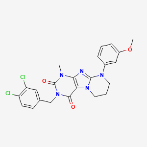 molecular formula C23H21Cl2N5O3 B14103557 3-[(3,4-dichlorophenyl)methyl]-9-(3-methoxyphenyl)-1-methyl-7,8-dihydro-6H-purino[7,8-a]pyrimidine-2,4-dione 