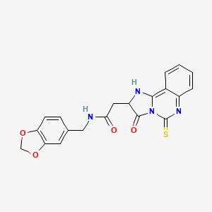 molecular formula C20H16N4O4S B14104294 N-[(2H-1,3-benzodioxol-5-yl)methyl]-2-{3-oxo-5-sulfanylidene-2H,3H,5H,6H-imidazo[1,2-c]quinazolin-2-yl}acetamide 