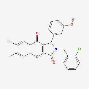 molecular formula C25H17Cl2NO4 B14105294 7-Chloro-2-(2-chlorobenzyl)-1-(3-hydroxyphenyl)-6-methyl-1,2-dihydrochromeno[2,3-c]pyrrole-3,9-dione 