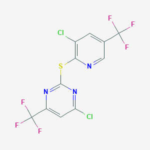 molecular formula C11H3Cl2F6N3S B1410532 4-Chloro-2-((3-chloro-5-(trifluoromethyl)pyridin-2-yl)thio)-6-(trifluoromethyl)pyrimidine CAS No. 1823183-75-0