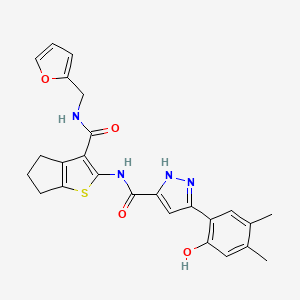 molecular formula C25H24N4O4S B14105456 N-{3-[(furan-2-ylmethyl)carbamoyl]-5,6-dihydro-4H-cyclopenta[b]thiophen-2-yl}-5-(2-hydroxy-4,5-dimethylphenyl)-1H-pyrazole-3-carboxamide 