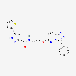molecular formula C21H17N7O2S B14105603 N-(2-((3-phenyl-[1,2,4]triazolo[4,3-b]pyridazin-6-yl)oxy)ethyl)-3-(thiophen-2-yl)-1H-pyrazole-5-carboxamide 