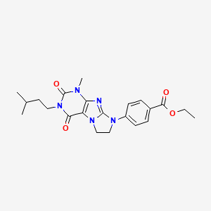 molecular formula C22H27N5O4 B14105649 Ethyl 4-[4-methyl-2-(3-methylbutyl)-1,3-dioxo-7,8-dihydropurino[7,8-a]imidazol-6-yl]benzoate 