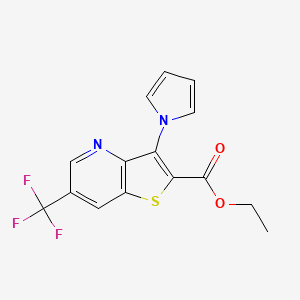 molecular formula C15H11F3N2O2S B1410588 ethyl 3-(1H-pyrrol-1-yl)-6-(trifluoromethyl)thieno[3,2-b]pyridine-2-carboxylate CAS No. 1823183-15-8