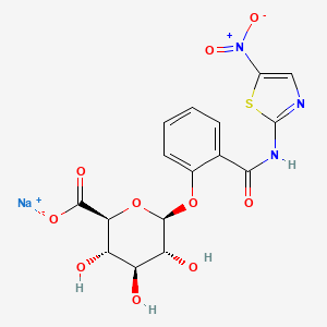 molecular formula C16H14N3NaO10S B14105940 sodium;(2S,3S,4S,5R,6S)-3,4,5-trihydroxy-6-[2-[(5-nitro-1,3-thiazol-2-yl)carbamoyl]phenoxy]oxane-2-carboxylate 