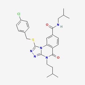 molecular formula C26H30ClN5O2S B14105944 1-((4-chlorobenzyl)thio)-N-isobutyl-4-isopentyl-5-oxo-4,5-dihydro-[1,2,4]triazolo[4,3-a]quinazoline-8-carboxamide 